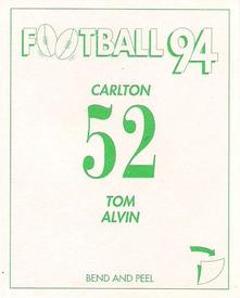 1994 Select AFL Stickers #52 Tom Alvin Back